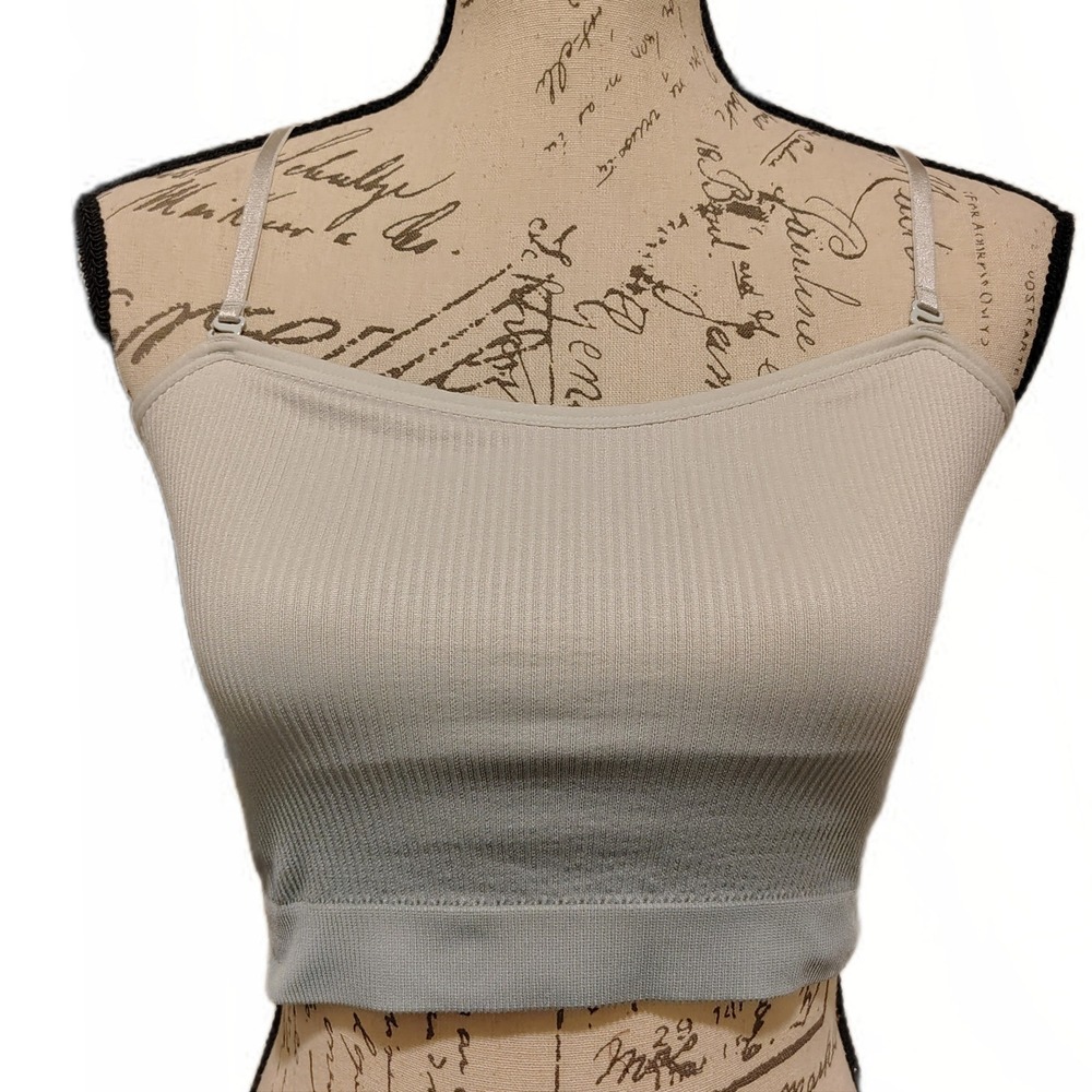 VS Sage Green Omber Bandeau Tube Top L Seamless Ribbed Strapless Beach Sporty - Picture 2 of 6
